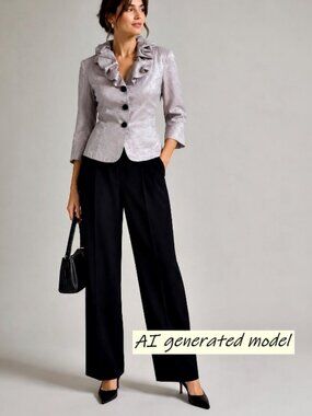 Adrianna Papell Silver Lilac Shimmer Ruffle Jacket 14 Formal Evening MOB